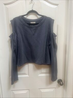 Free People Charcoal Cold-Shoulder Cropped Sweatshirt